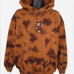 Mickey Mouse Sweatshirt Hoodie Mens Size L Brown Disney Tie Dye H&M RELAXED